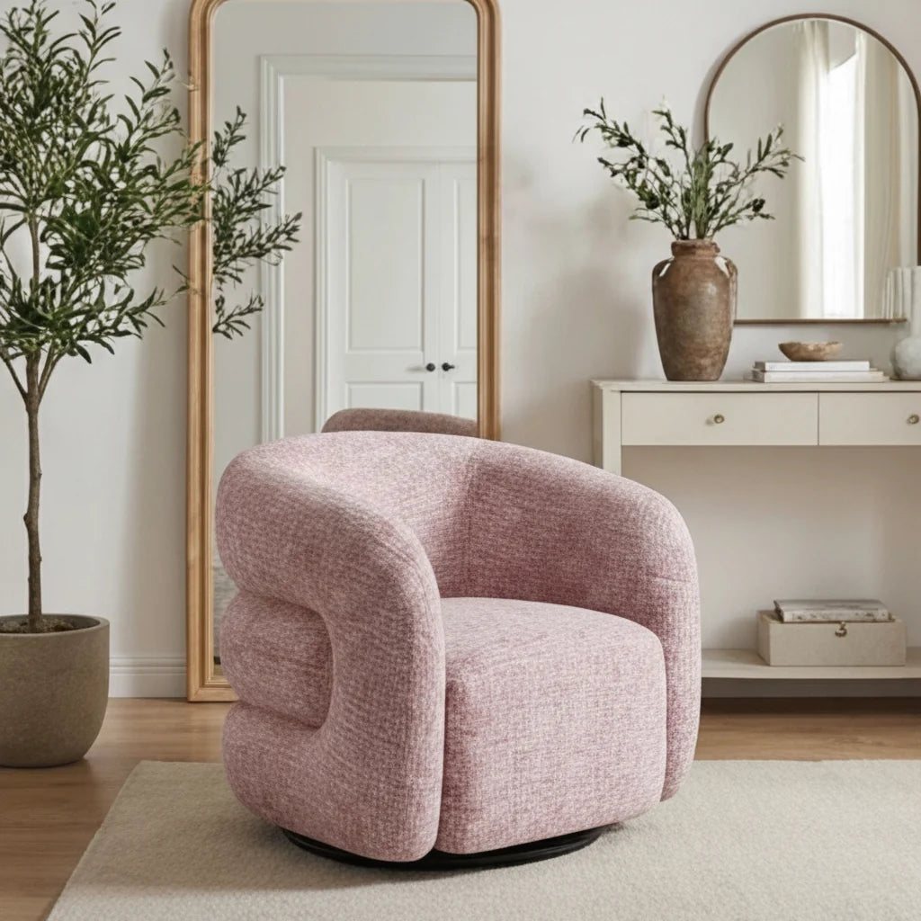 Luxury Pink Tweed Swivel Chair European Style for Villa