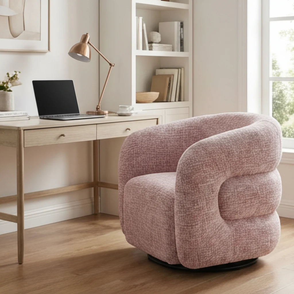 Luxury Pink Tweed Swivel Chair European Style for Villa