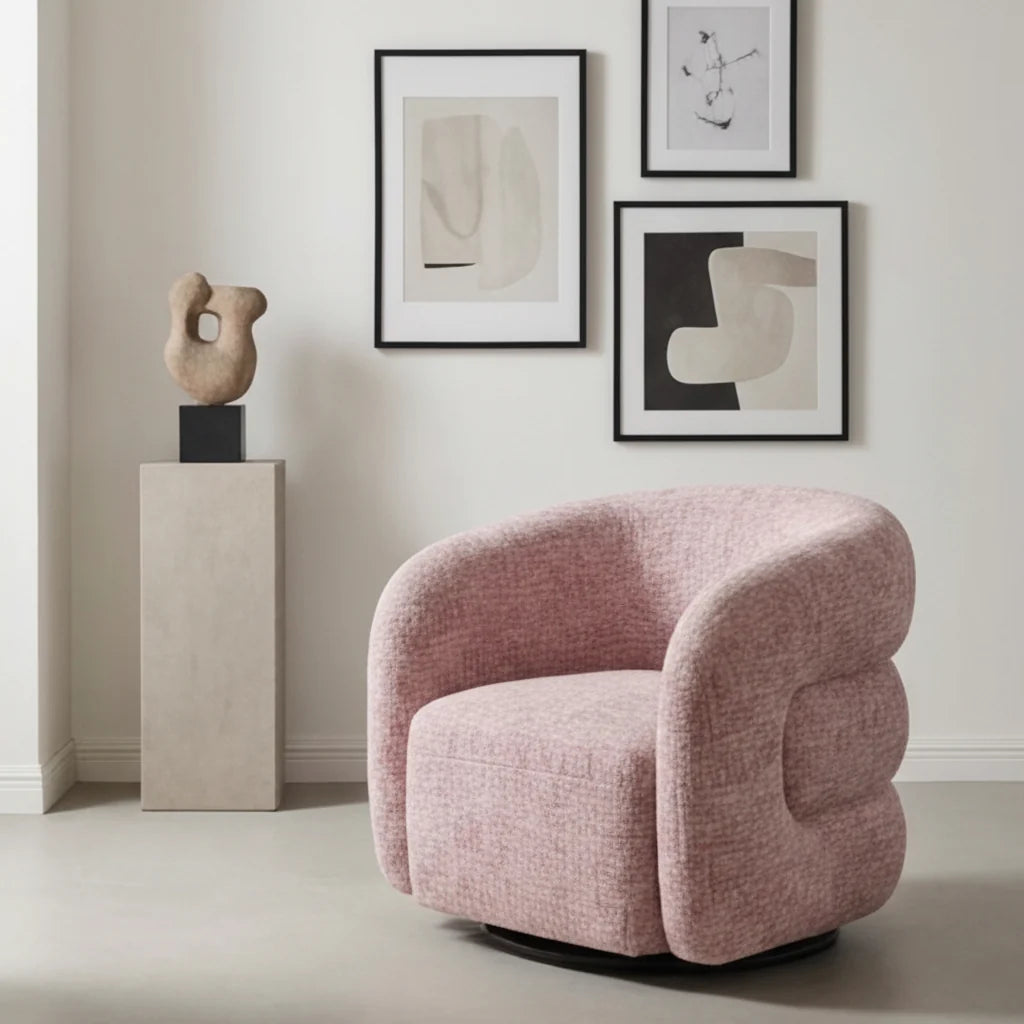 Luxury Pink Tweed Swivel Chair European Style for Villa