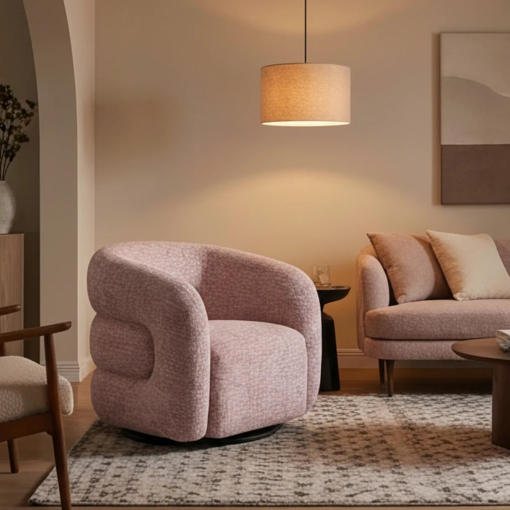 Luxury Pink Tweed Swivel Chair European Style for Villa