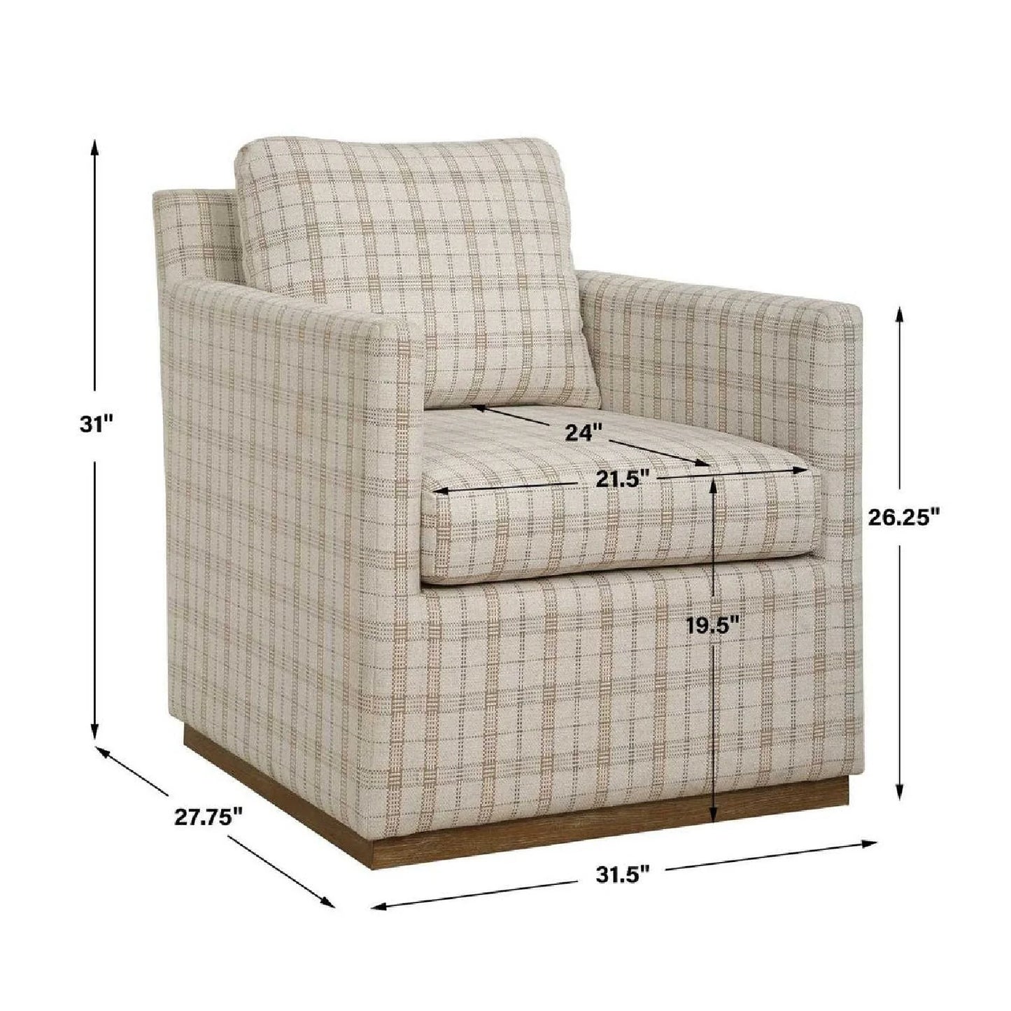 Luxury Plaid Linen Swivel Lounge Chair Modern Italian Style for Villa