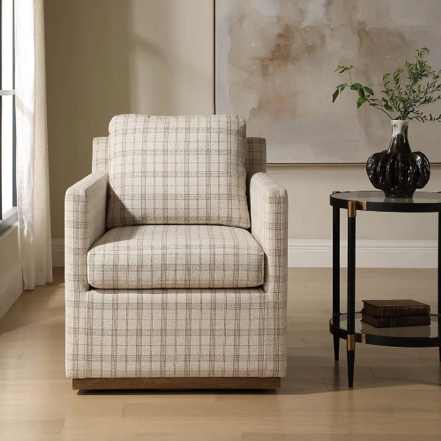 Luxury Plaid Linen Swivel Lounge Chair Modern Italian Style for Villa