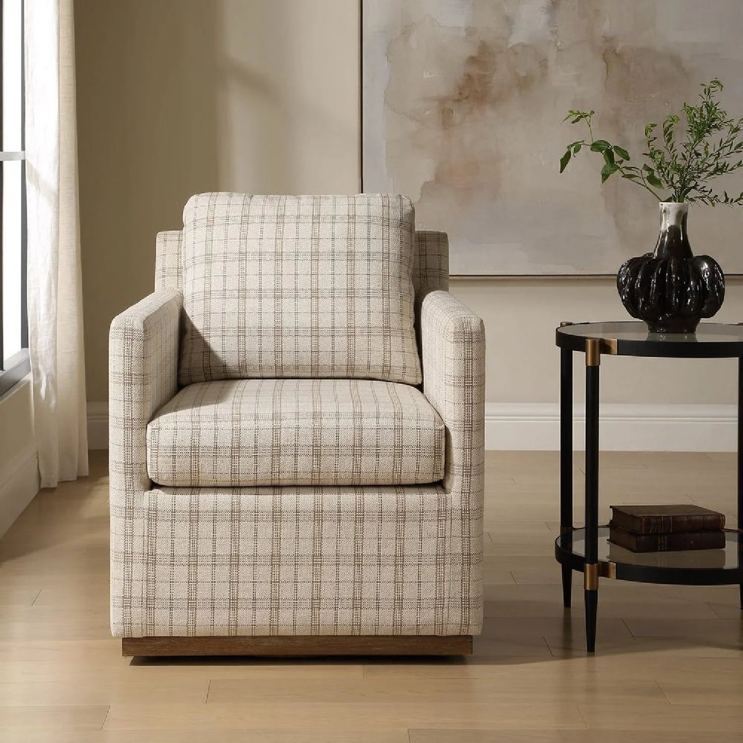 Luxury Plaid Linen Swivel Lounge Chair Modern Italian Style for Villa