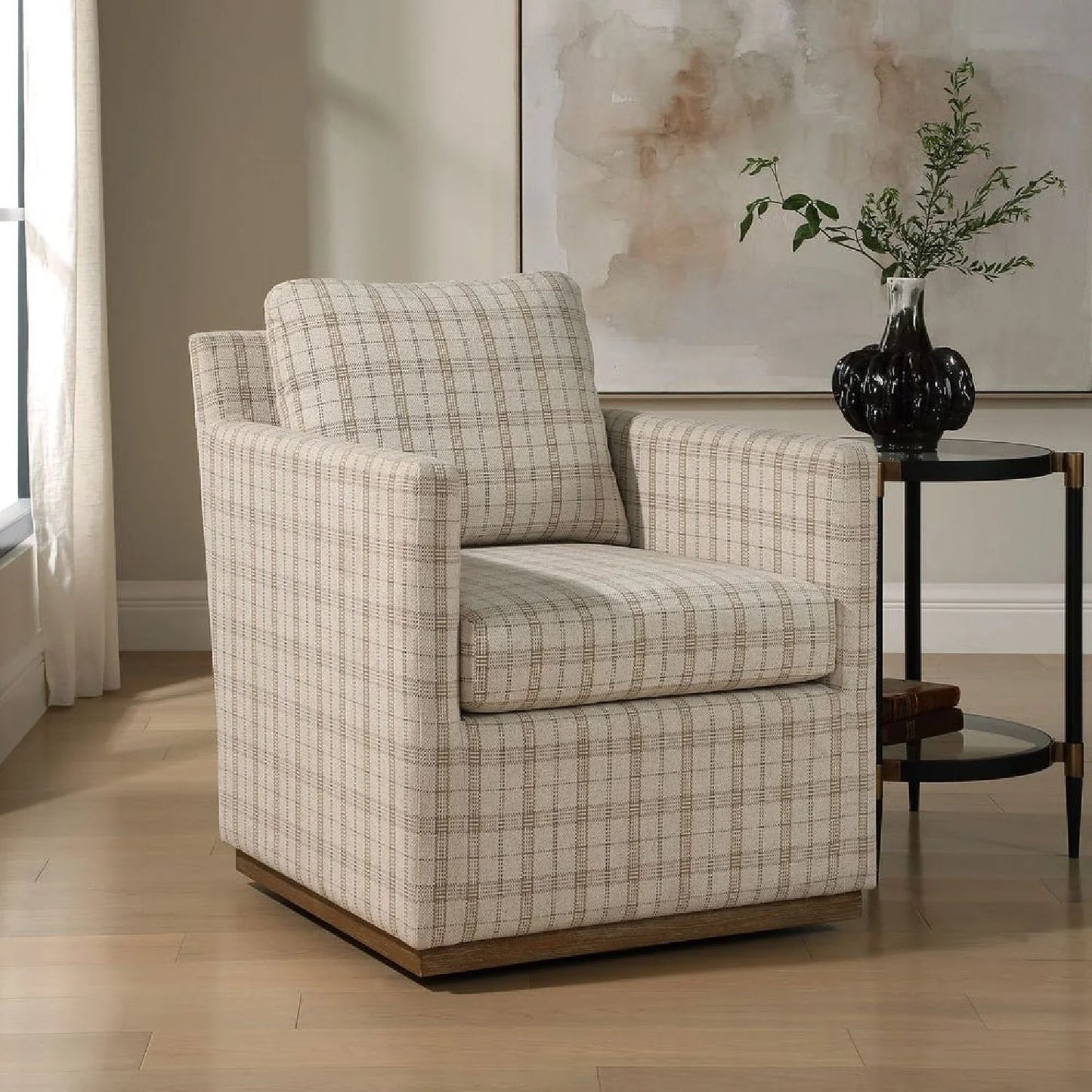 Luxury Plaid Linen Swivel Lounge Chair Modern Italian Style for Villa