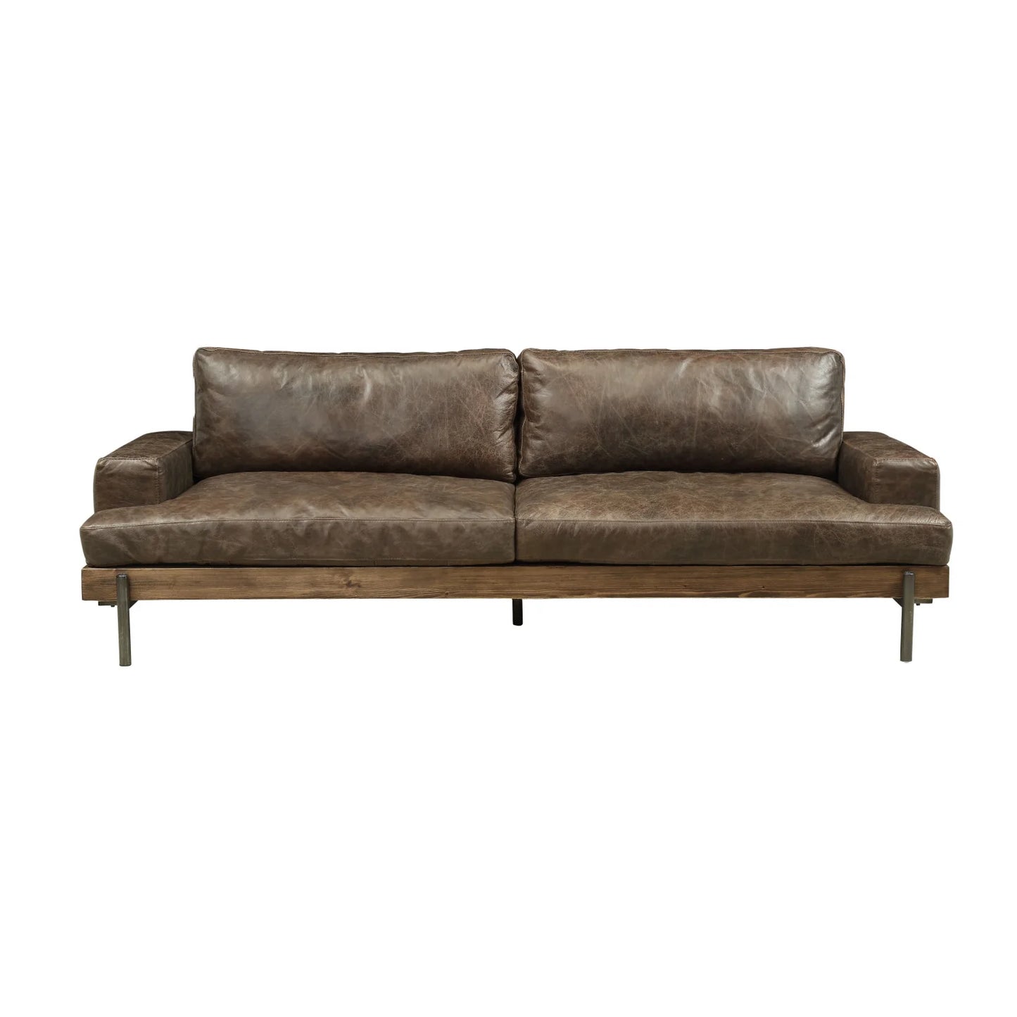 Luxury Porchester Distress Chocolate Leather Sofa Modern Italian Style for Villa