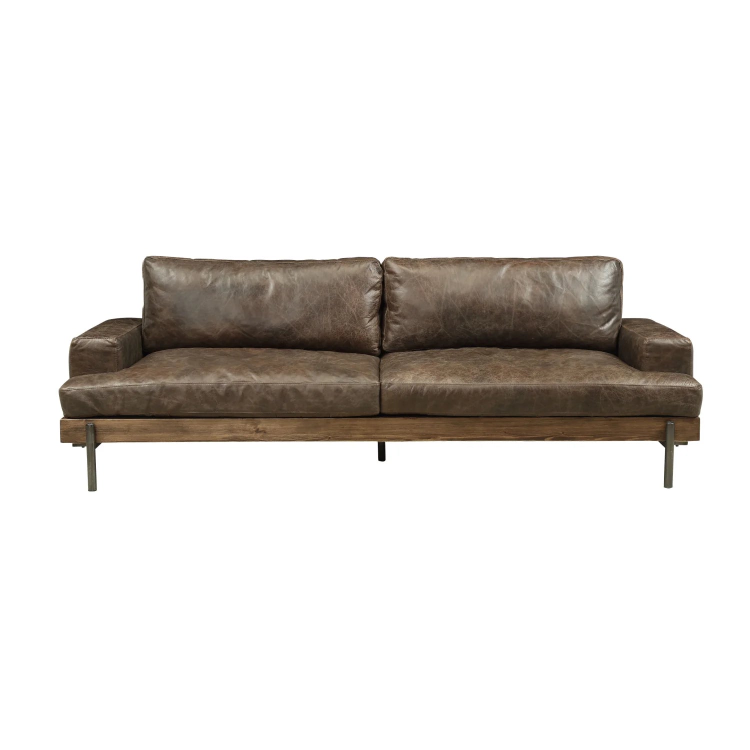 Luxury Porchester Distress Chocolate Leather Sofa Modern Italian Style for Villa