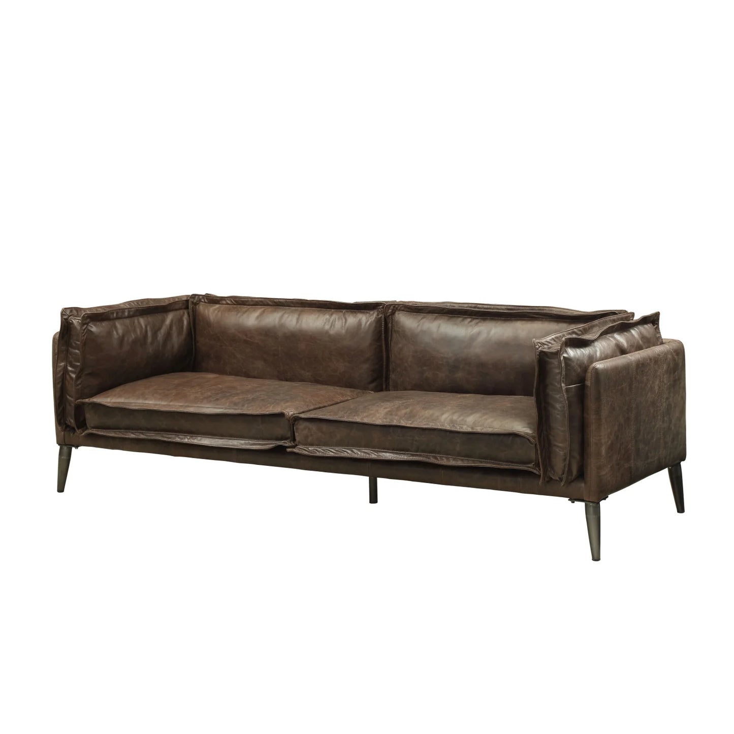 Luxury Porchester Distress Chocolate Leather Sofa Modern Italian Style for Villa