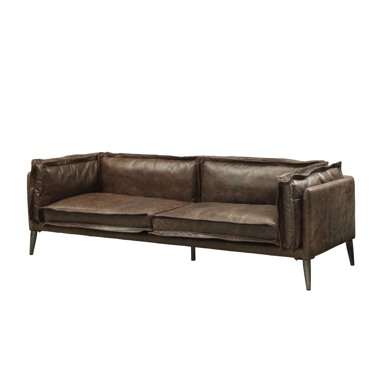 Luxury Porchester Distress Chocolate Leather Sofa Modern Italian Style for Villa