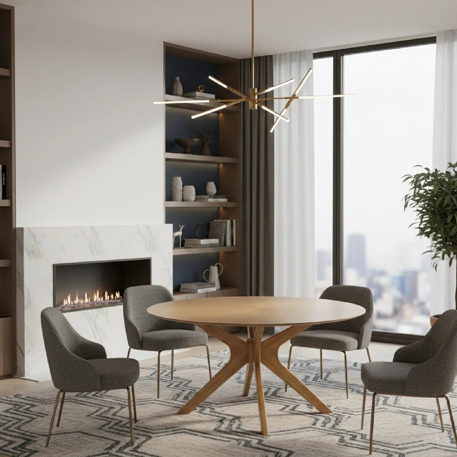 Luxury Prospect Natural Oak Round Dining Table Modern Italian Style for Villa