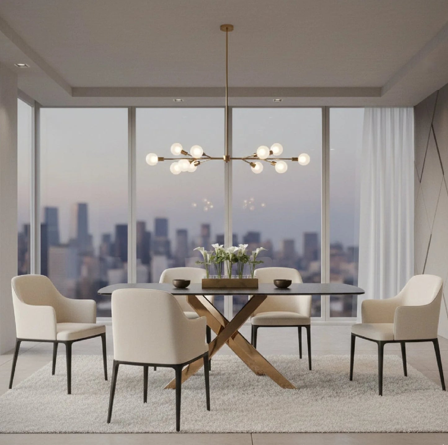 Luxury Pyrite Glass Dining Table Modern Italian Style for Villa