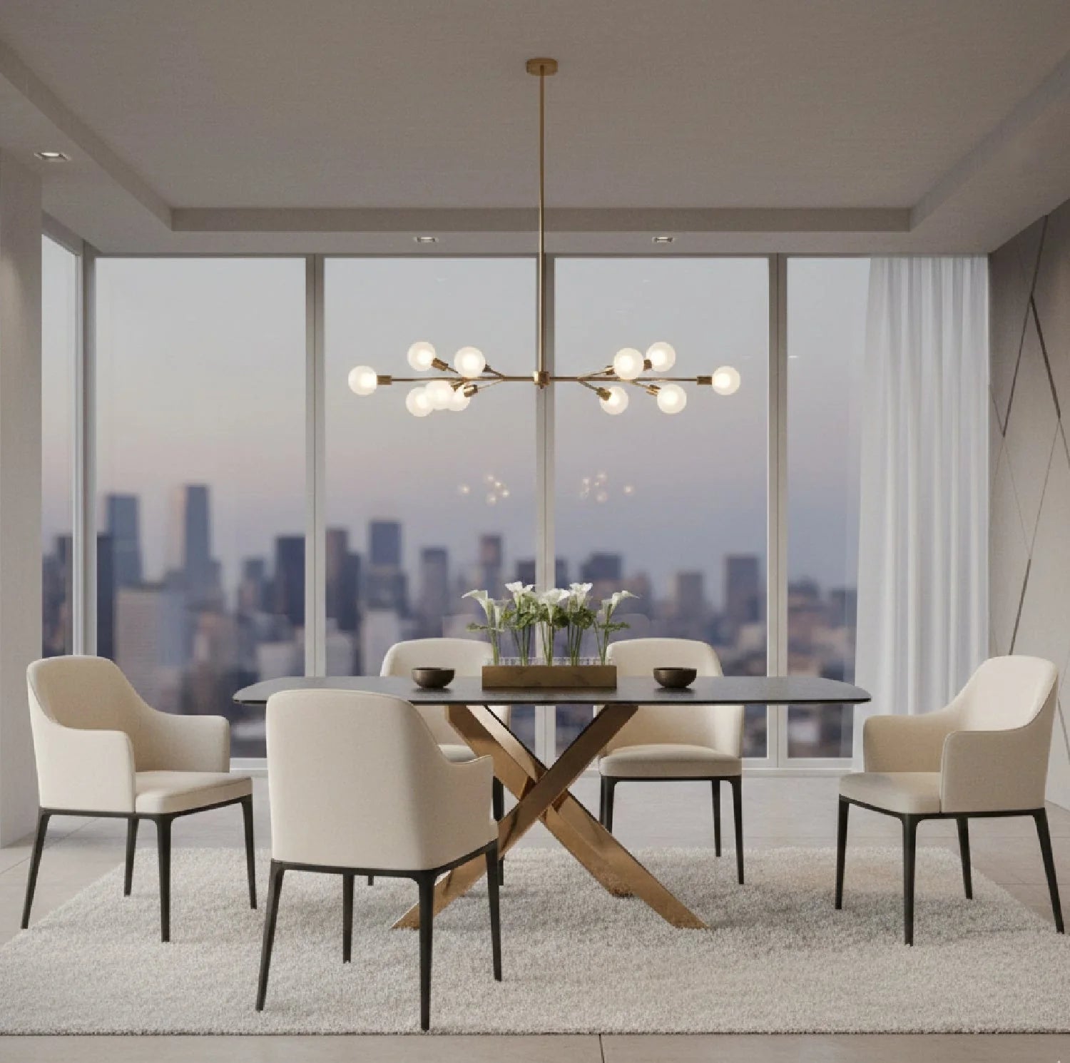 Luxury Pyrite Glass Dining Table Modern Italian Style for Villa