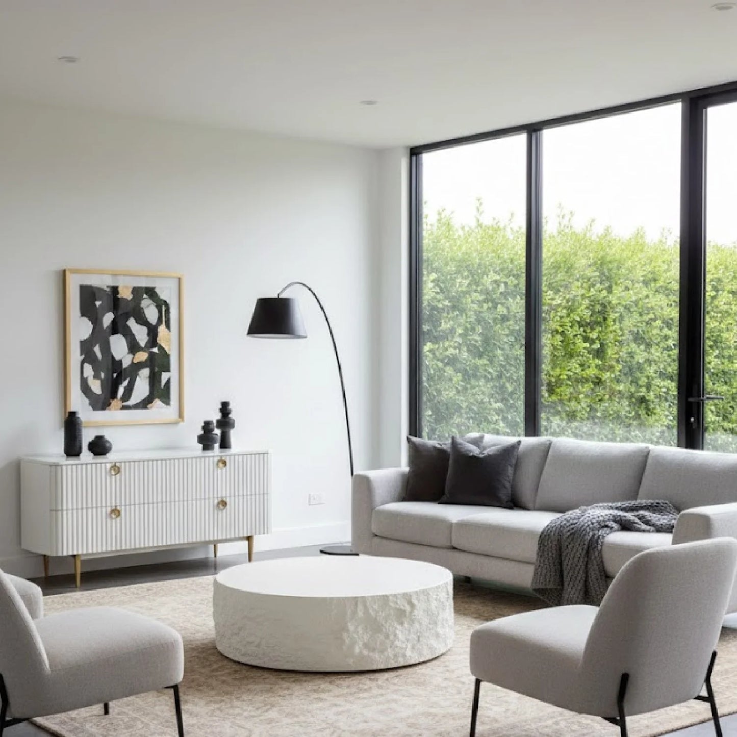 Luxury Quarry Round Fiberglass Coffee Table Modern Italian Style for Villa