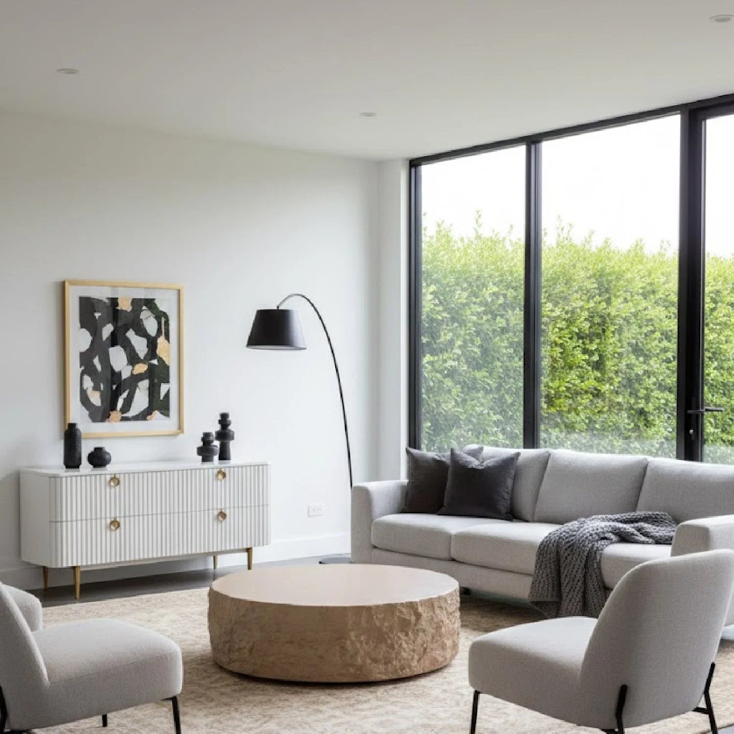 Luxury Quarry Round Fiberglass Coffee Table Modern Italian Style for Villa