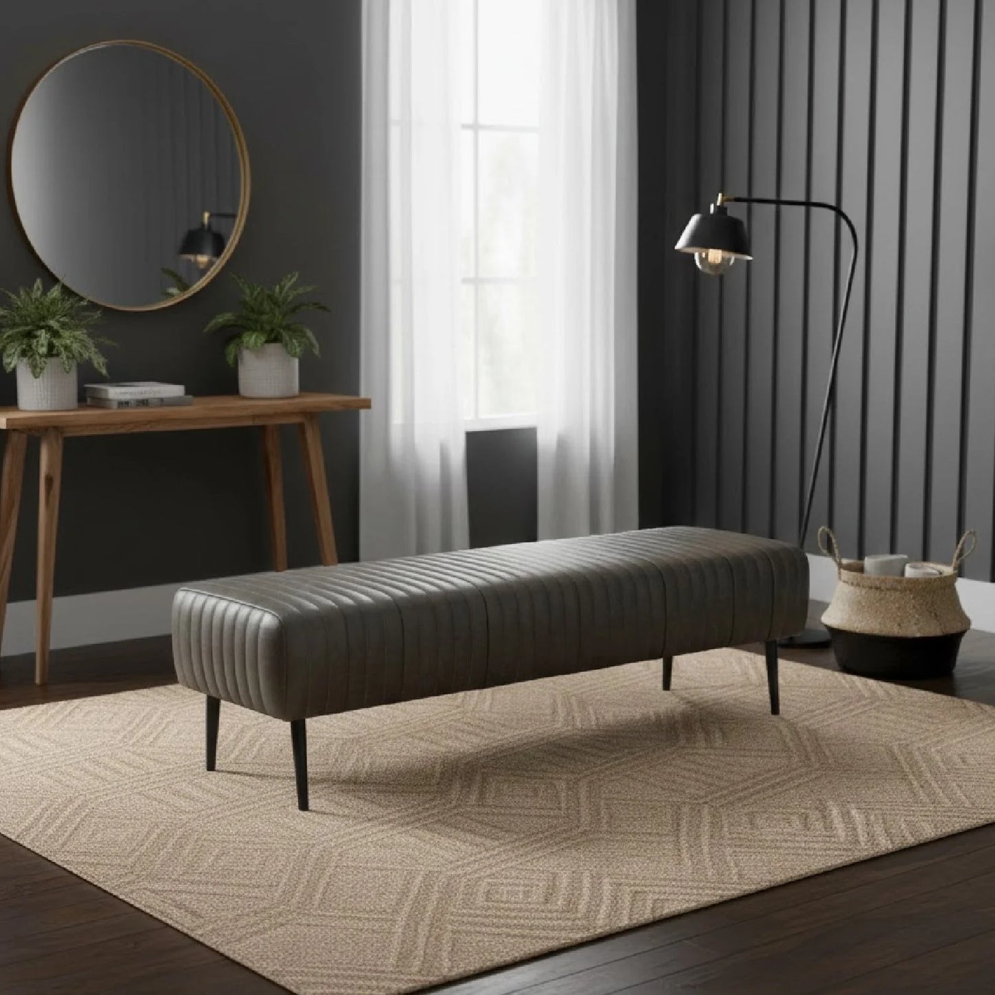 Luxury Quilted Leather Bench European Style for Villa
