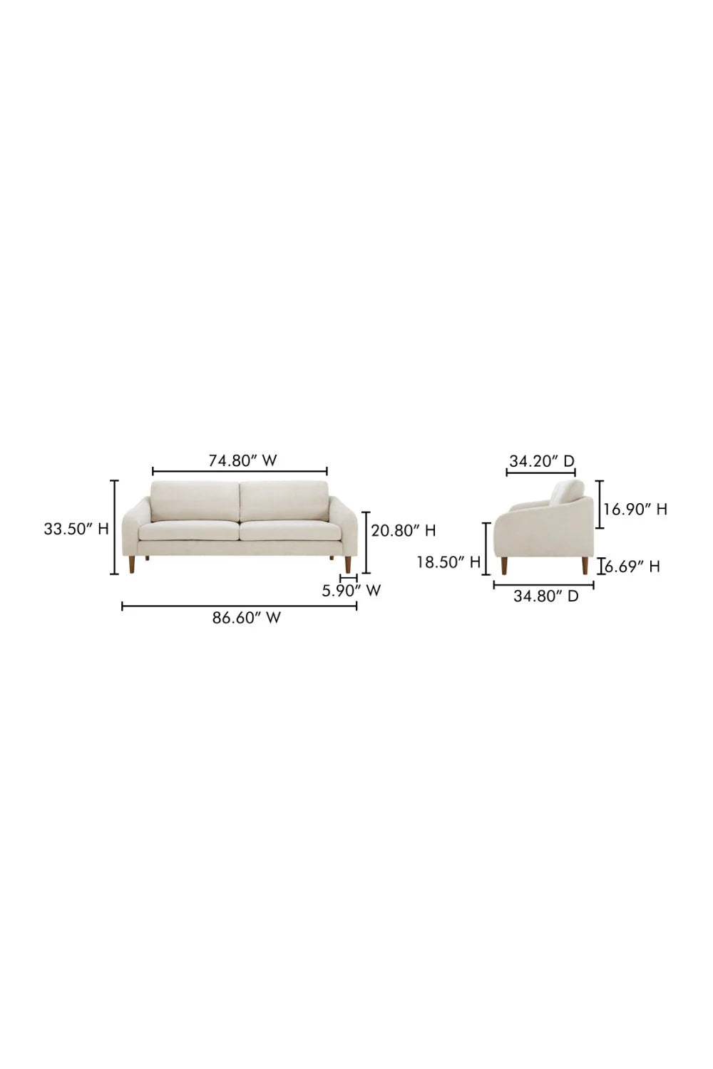 Luxury Quinn Fabric 2-Seater Sofa Modern Italian Style for Villa