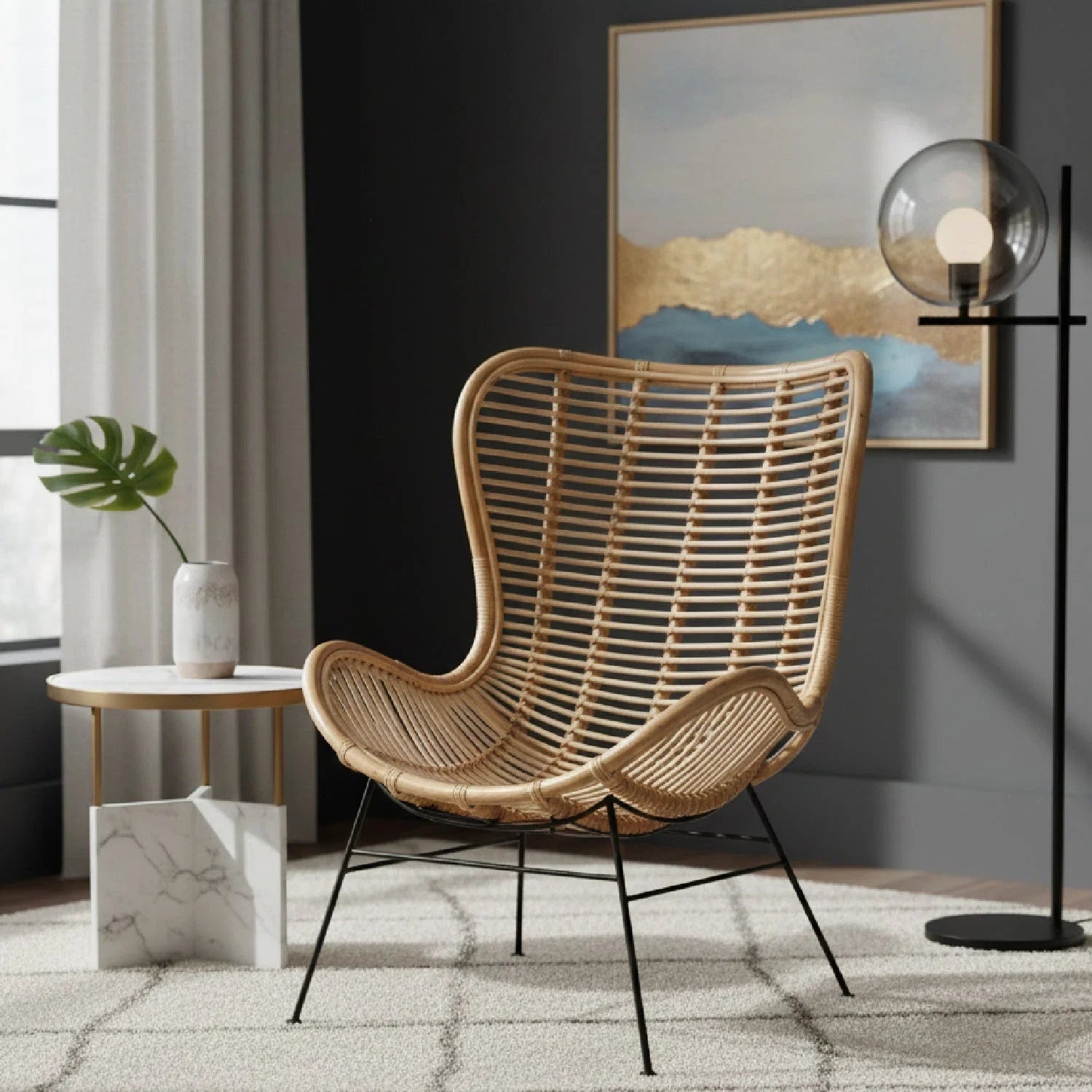 Luxury Rattan Accent Chair Modern Italian Style for Villa