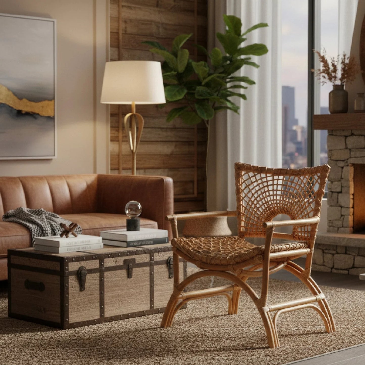 Luxury Rattan Accent Chair Modern Italian Style for Villa