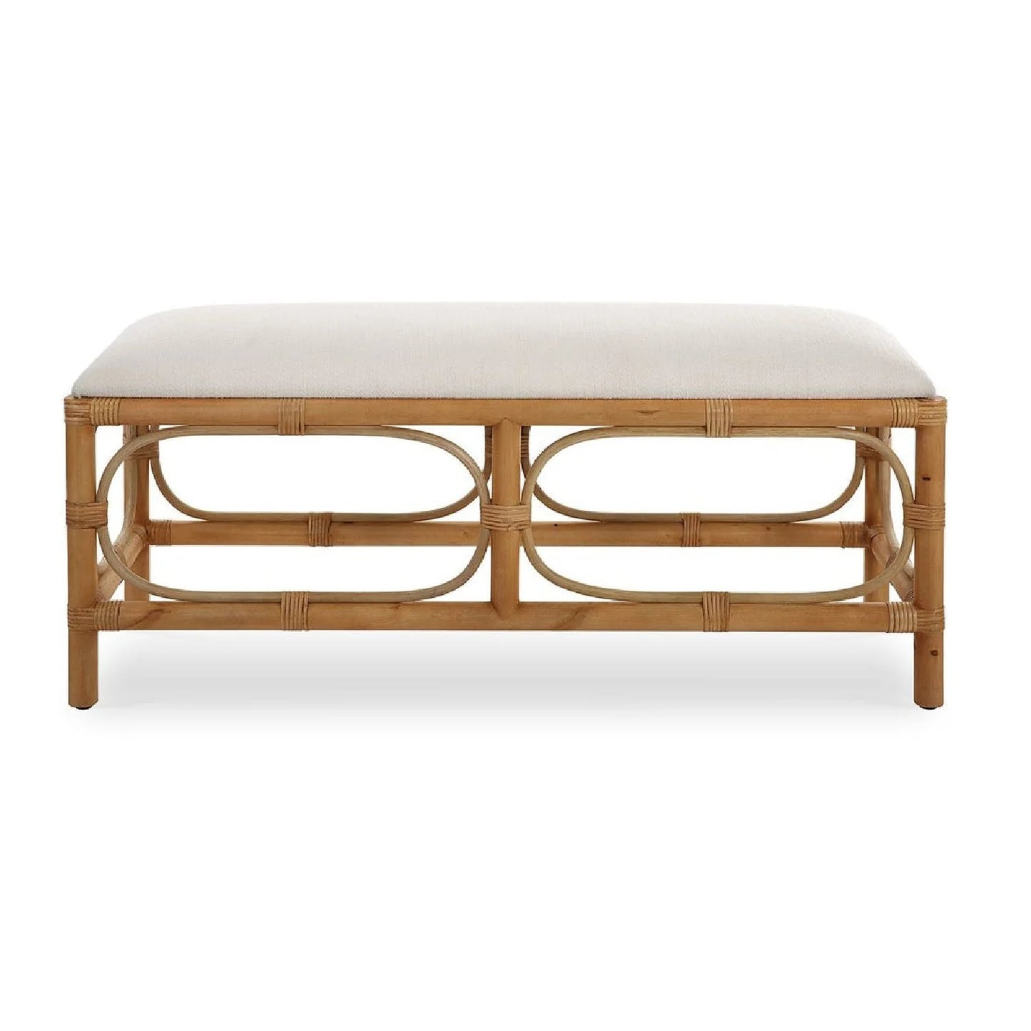 Luxury Rattan Base White Fabric Bench European Style for Villa