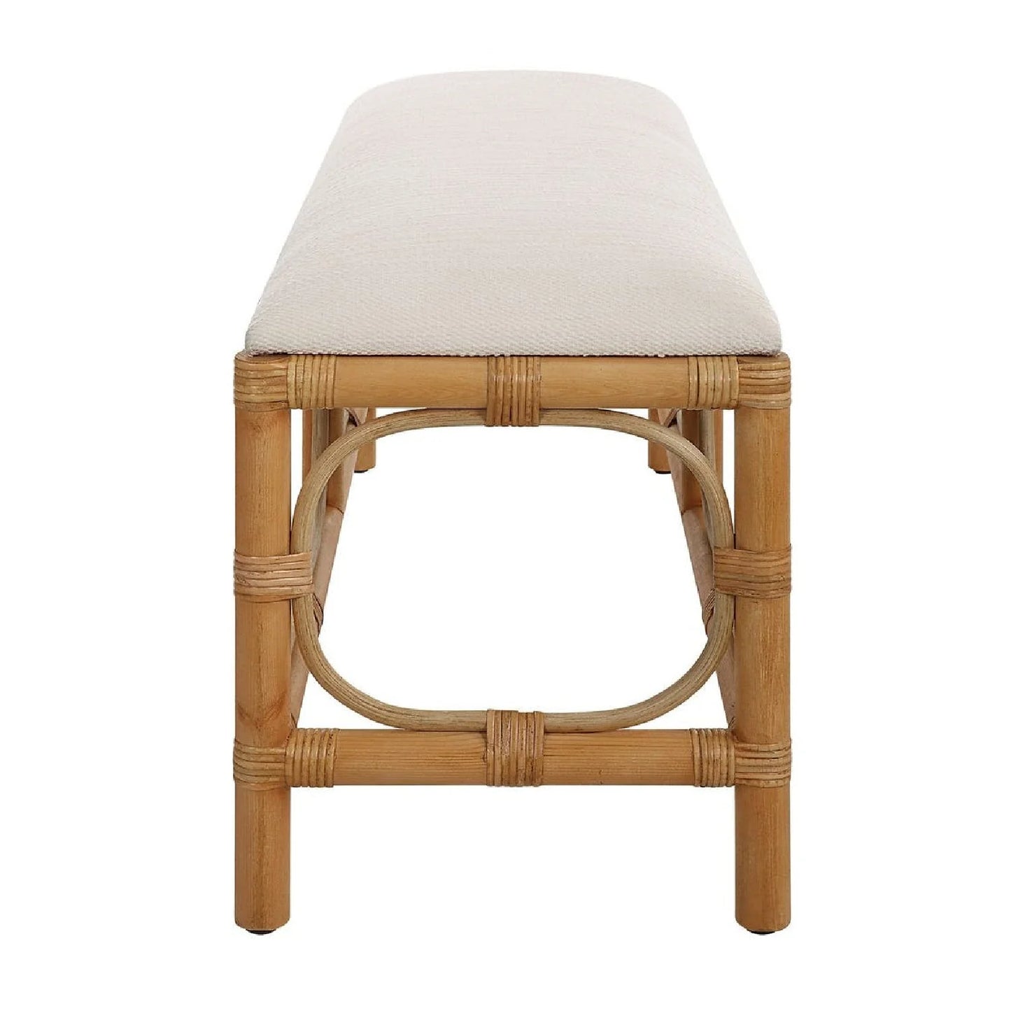 Luxury Rattan Base White Fabric Bench European Style for Villa
