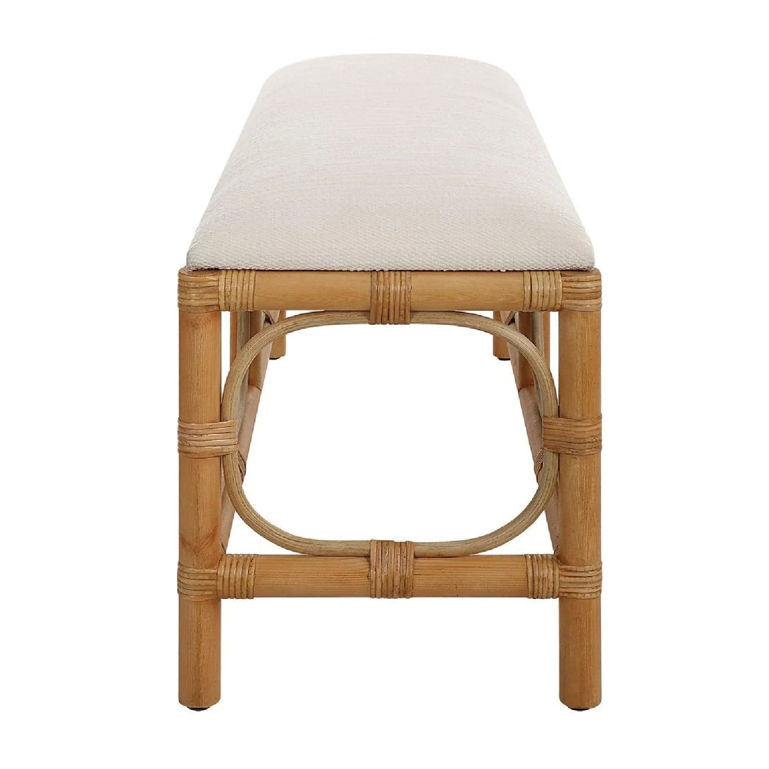 Luxury Rattan Base White Fabric Bench European Style for Villa