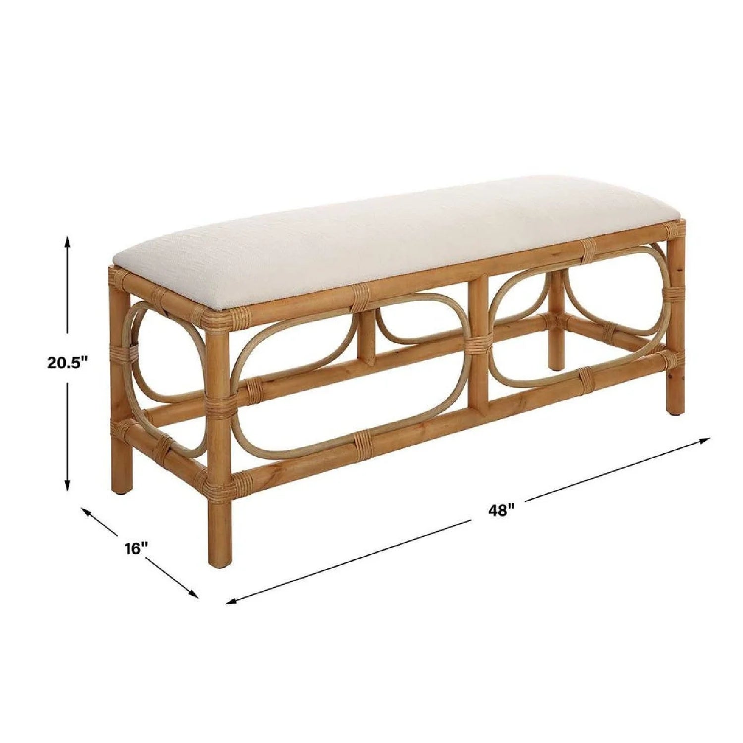 Luxury Rattan Base White Fabric Bench European Style for Villa