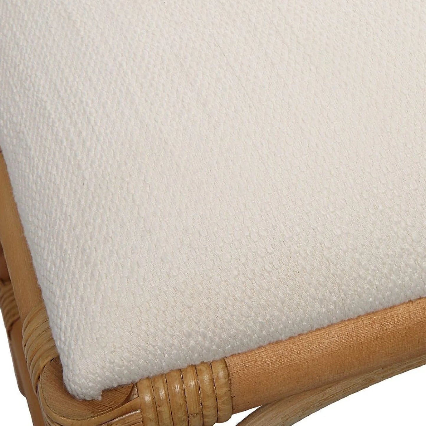 Luxury Rattan Base White Fabric Bench European Style for Villa