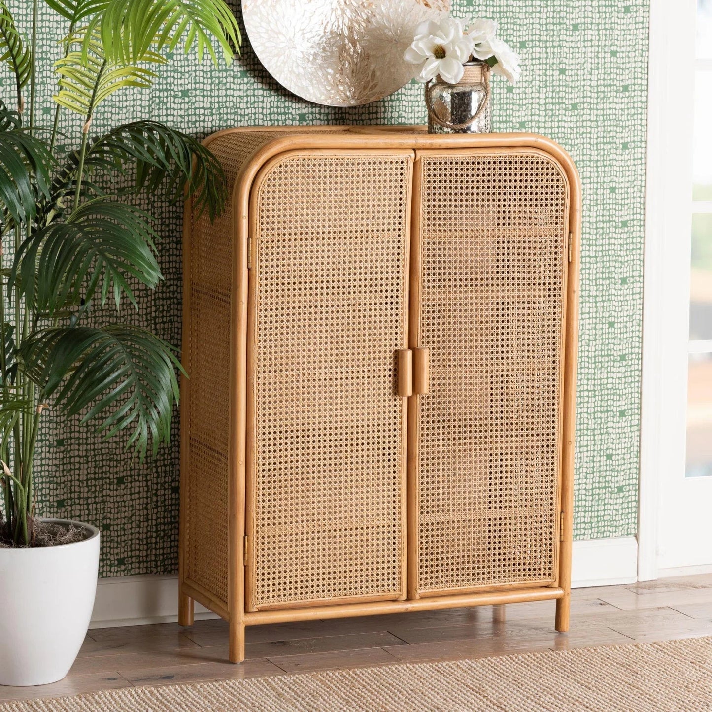Luxury Rattan Bohemian Storage Cabinet European Style for Villa
