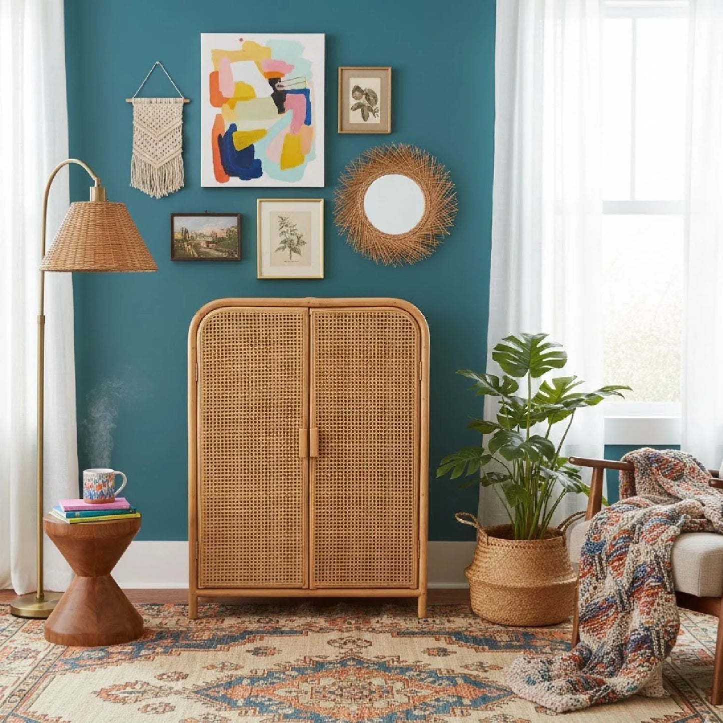 Luxury Rattan Bohemian Storage Cabinet European Style for Villa