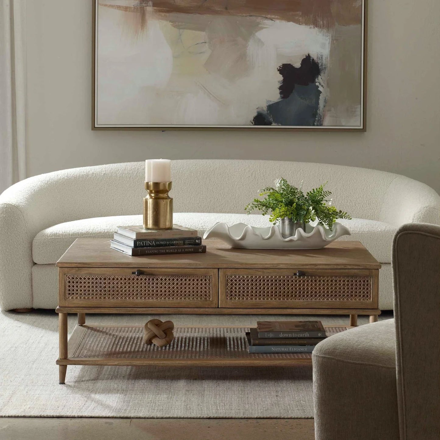 Luxury Rattan Cane Coffee Table Modern Italian Style for Villa