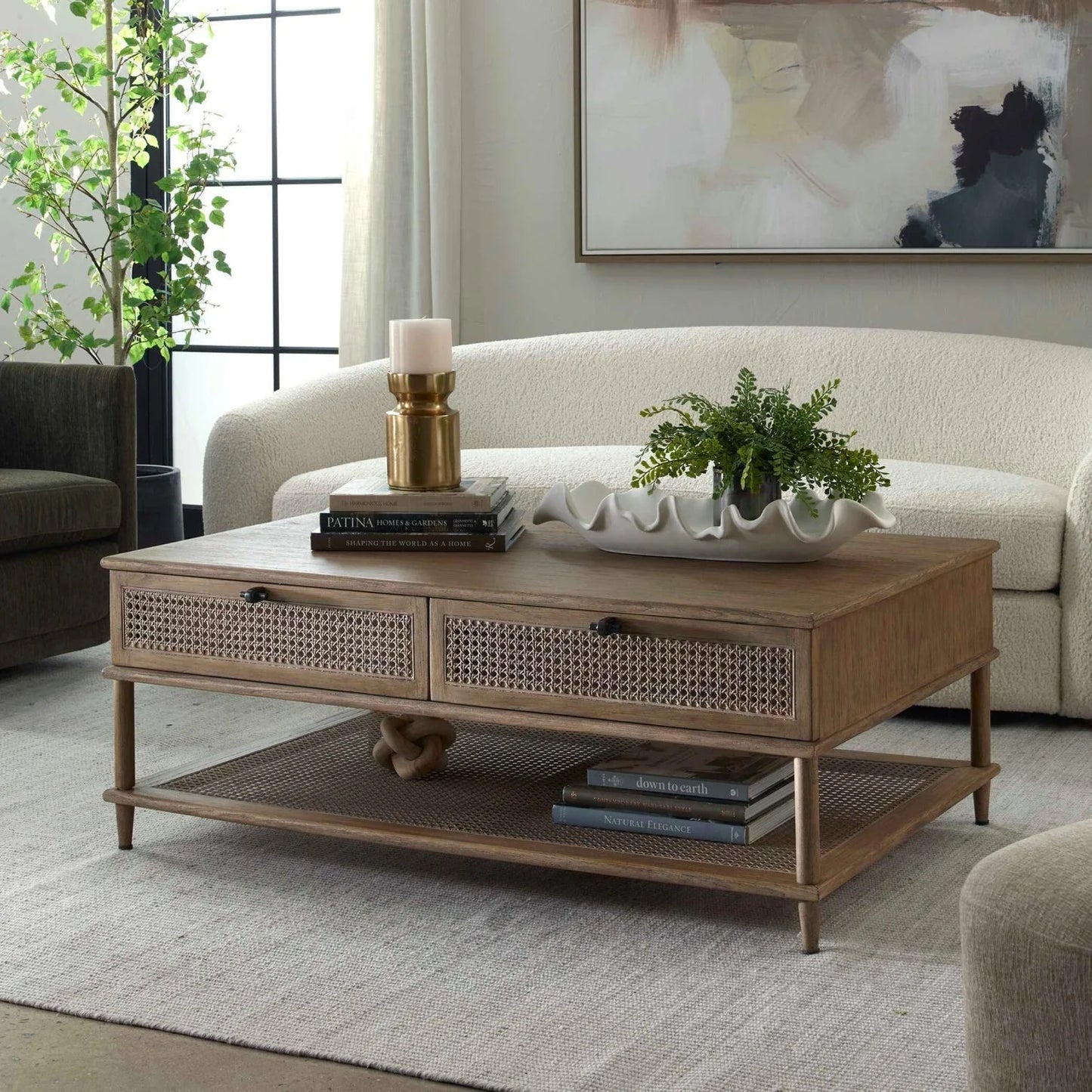Luxury Rattan Cane Coffee Table Modern Italian Style for Villa