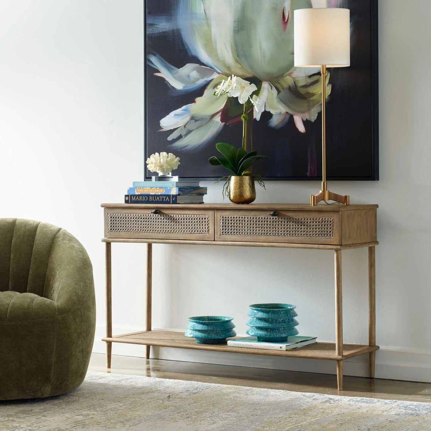 Luxury Rattan Cane Console Table Modern Italian Style for Villa