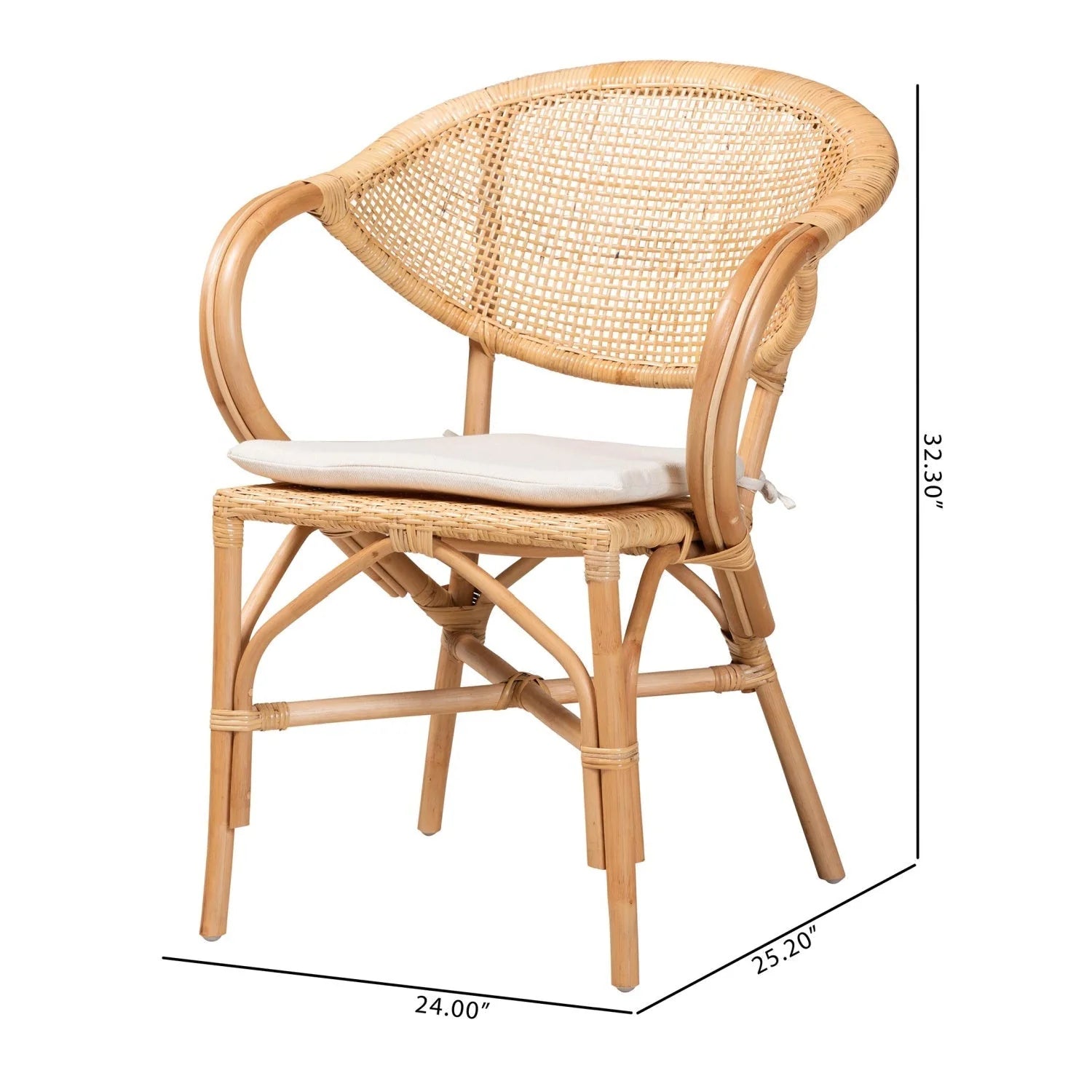 Luxury Rattan Framed Modern Dining Armchair European Style for Villa