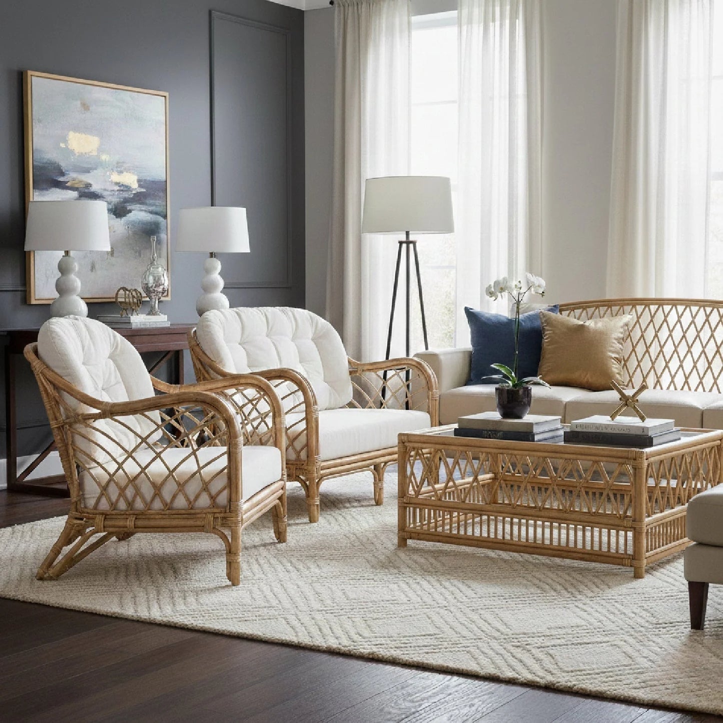 Luxury Rattan Lounge Chair Modern European Style for Villa