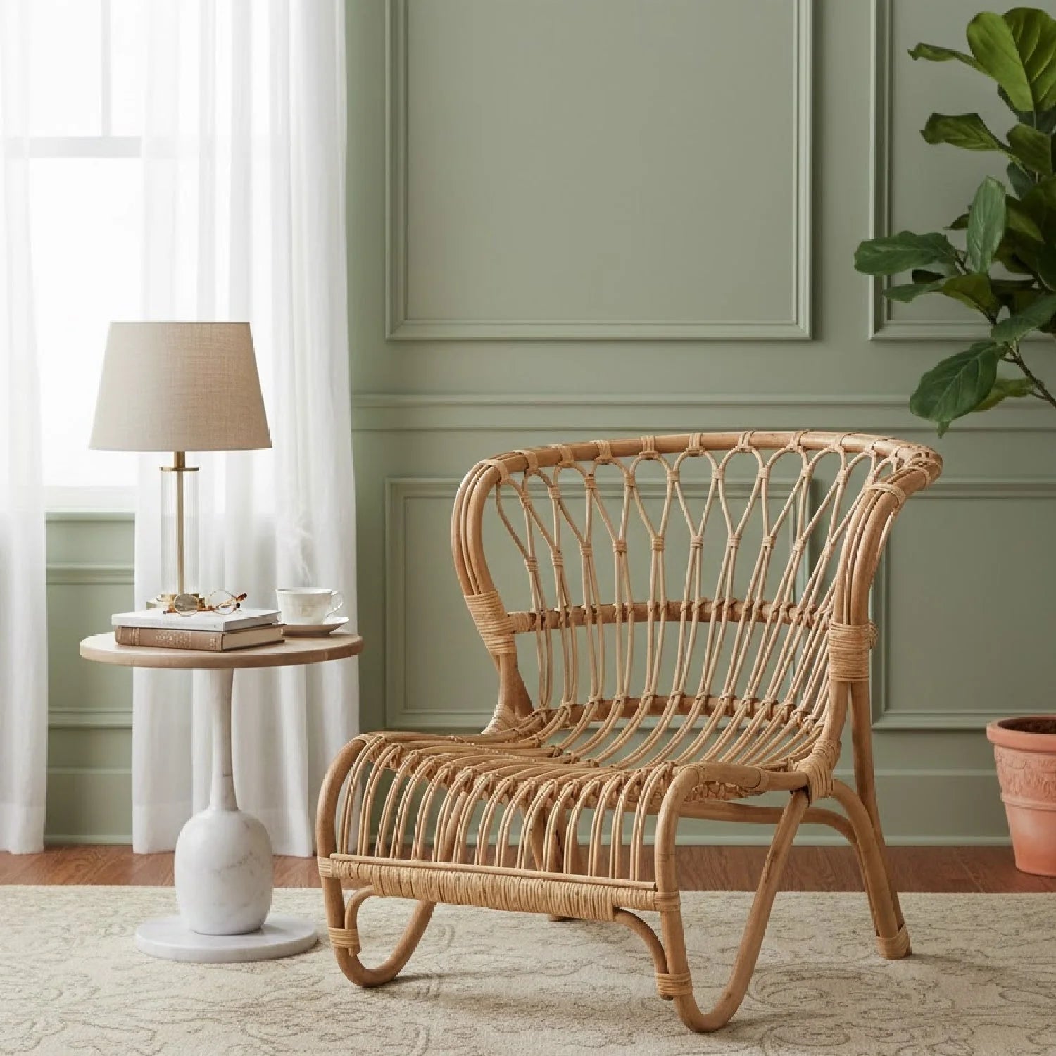 Luxury Rattan Openwork Accent Chair Modern European Style for Villa