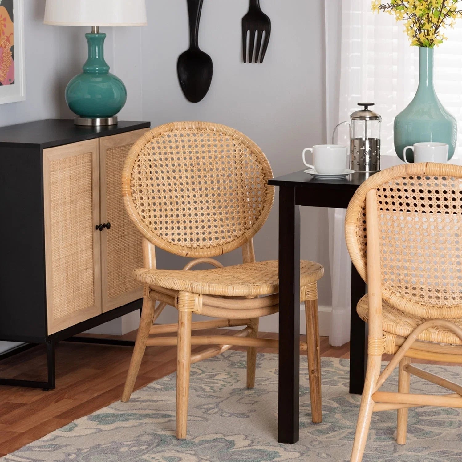 Luxury Rattan Round Back Modern Dining Chair European Style for Villa