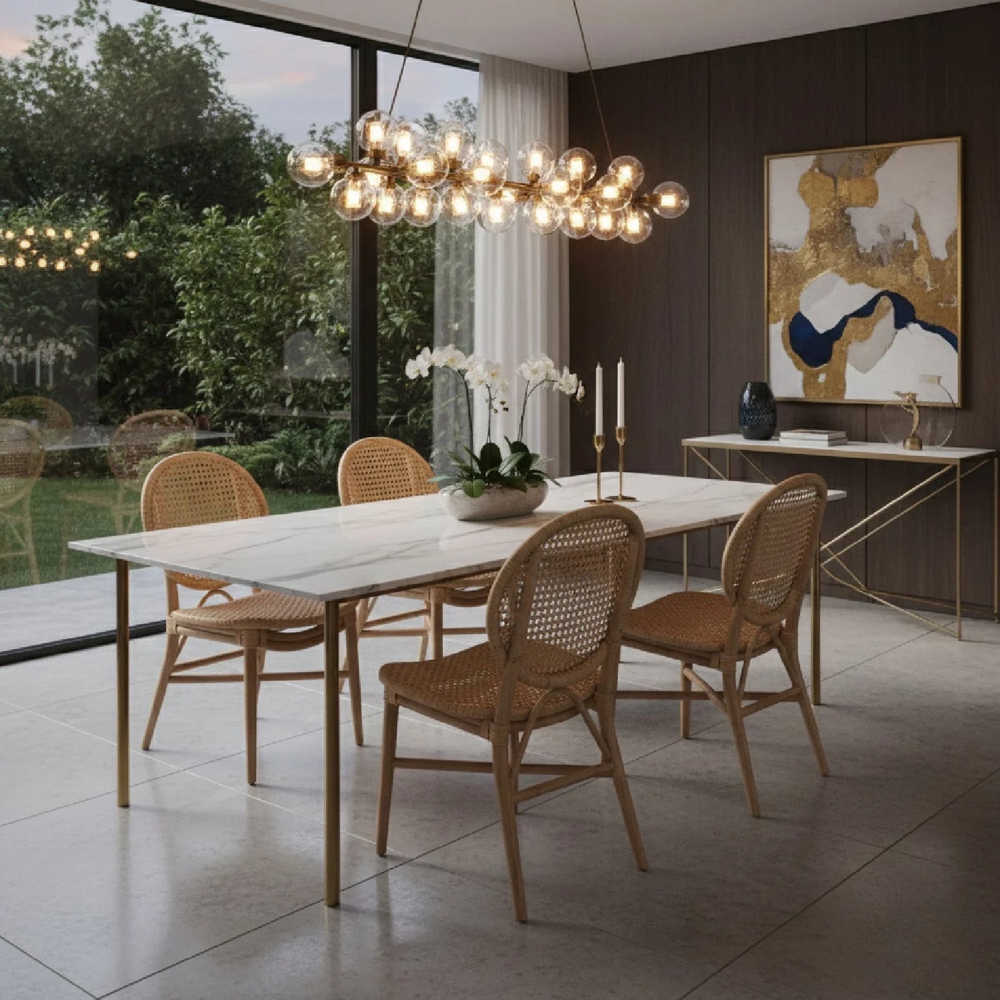 Luxury Rattan Round Back Modern Dining Chair European Style for Villa