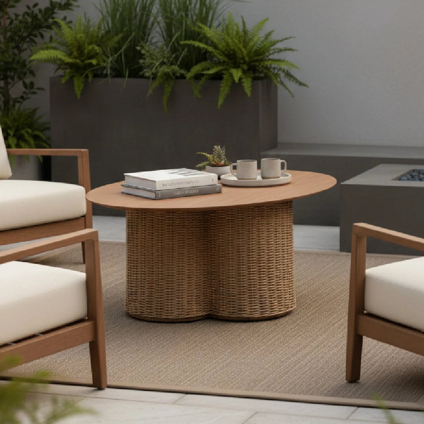 Luxury Rattan Round Coffee Table Modern Italian Style for Villa