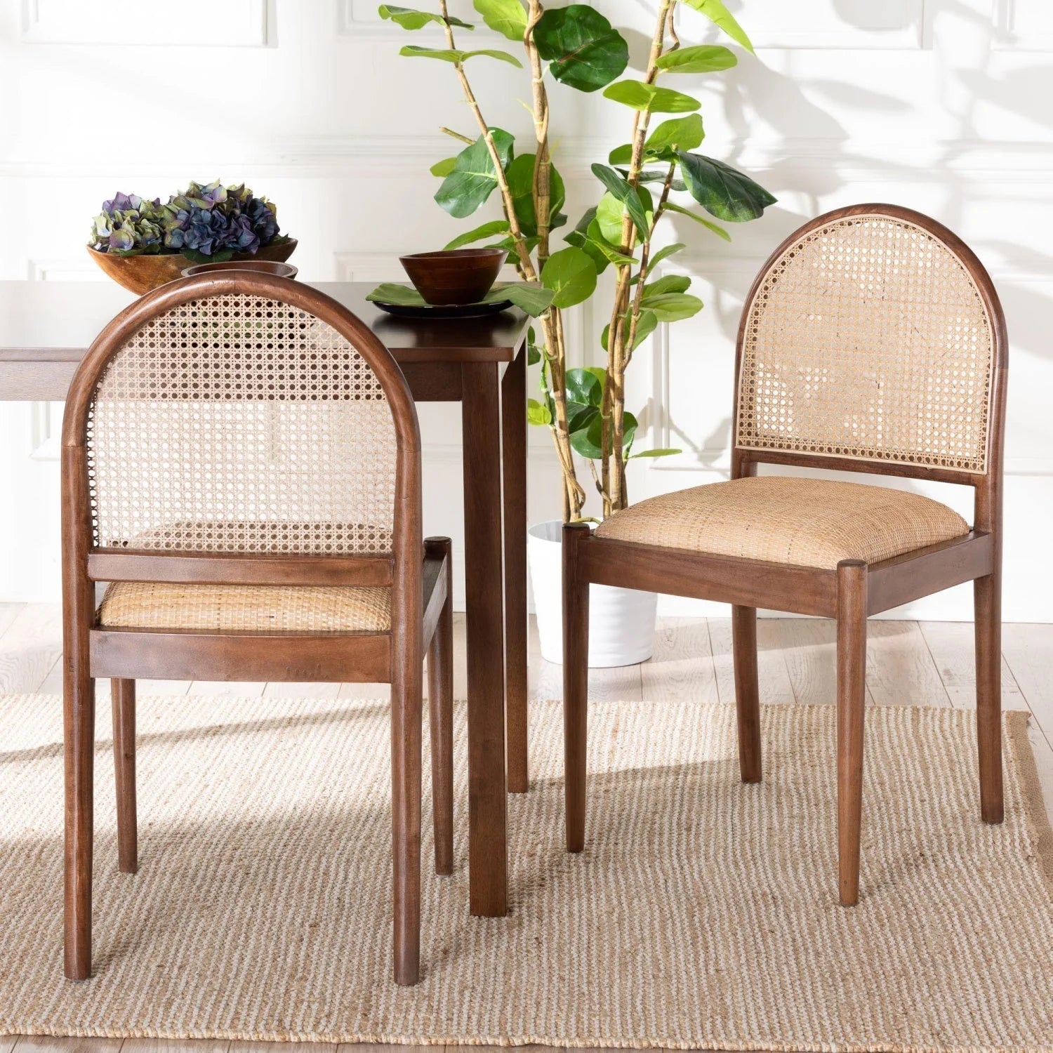 Luxury Rattan Solid Wood Modern Dining Chair European Style for Villa