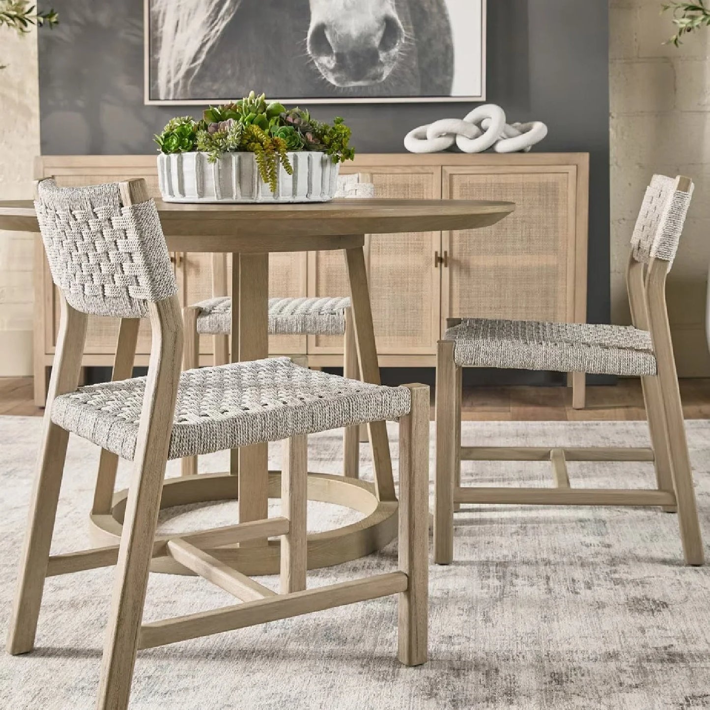 Luxury Rattan Solid Wood Modern Dining Chair European Style for Villa