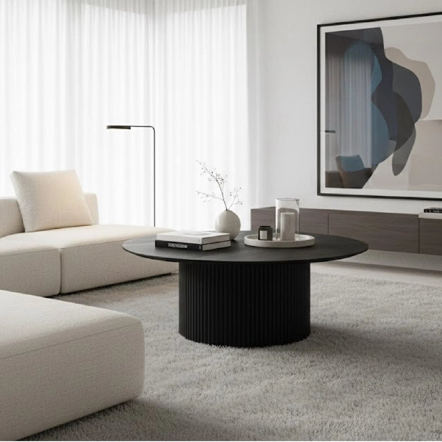 Luxury Rawlins Black Ash Round Coffee Table Modern Italian Style for Villa