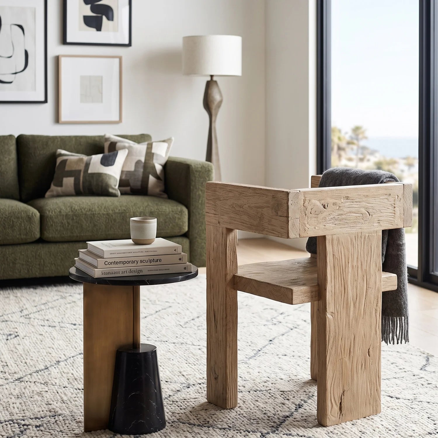 Luxury Reclaimed Elm Sculptural Accent Chair Modern Italian Style for Villa