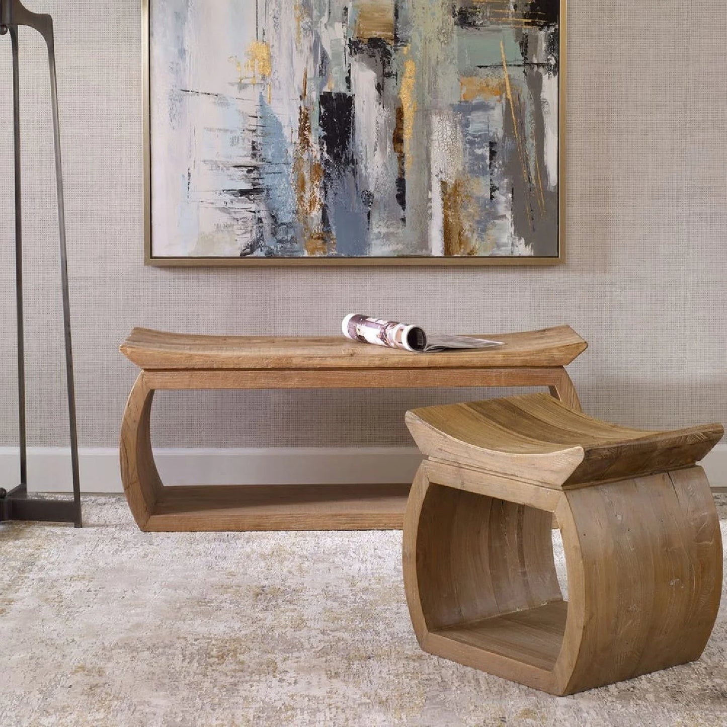 Luxury Reclaimed Elm Wood Bench European Style for Villa