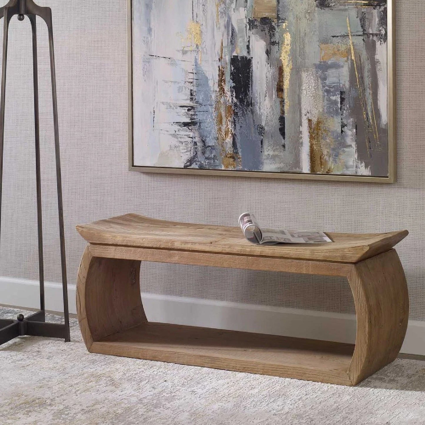 Luxury Reclaimed Elm Wood Bench European Style for Villa
