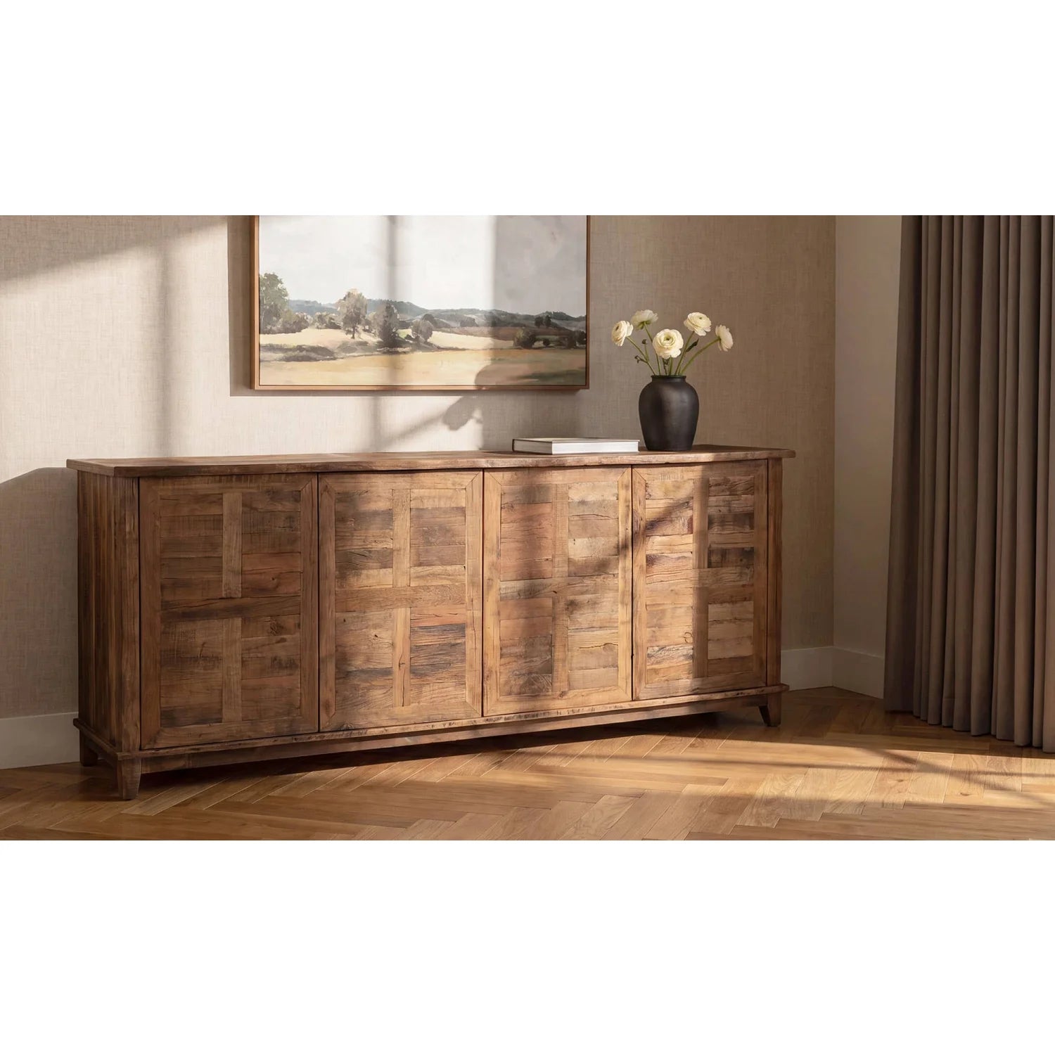 Luxury Reclaimed Wood 4-Door Sideboard European Style for Villa