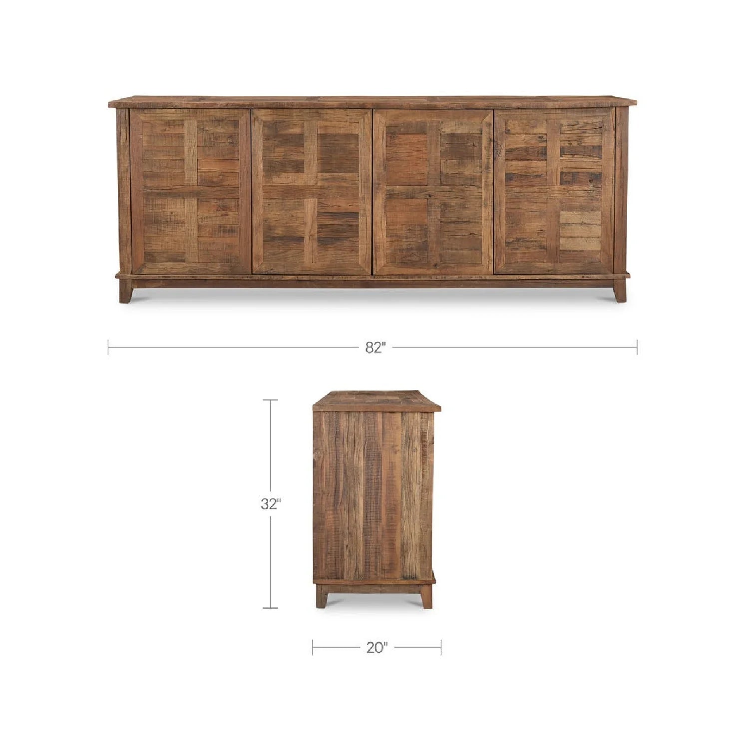 Luxury Reclaimed Wood 4-Door Sideboard European Style for Villa