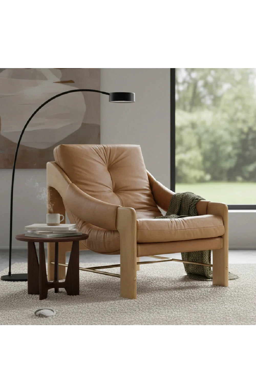 Luxury Reclined Leather Oak Accent Chair European Style for Villa