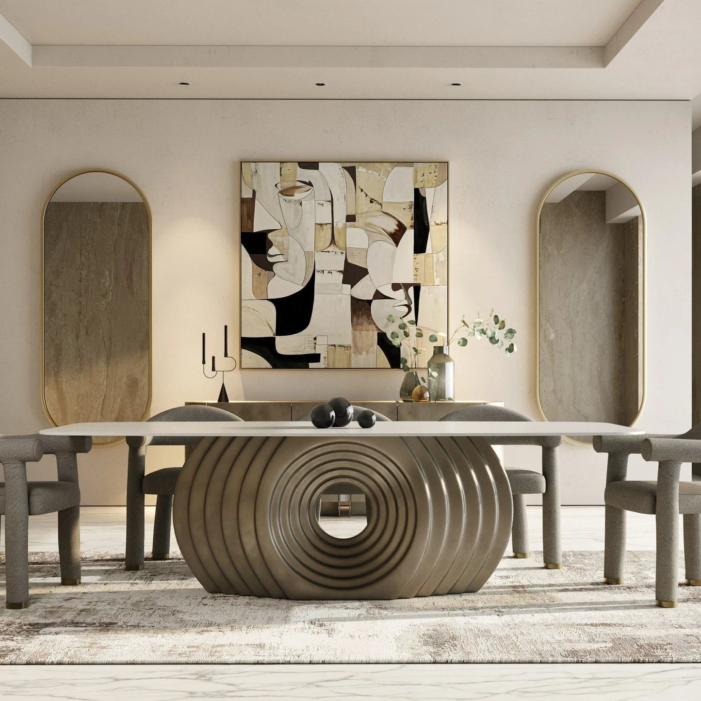Luxury Rectangle Bronze Fiberglass Dining Table Modern Italian Style for Villa