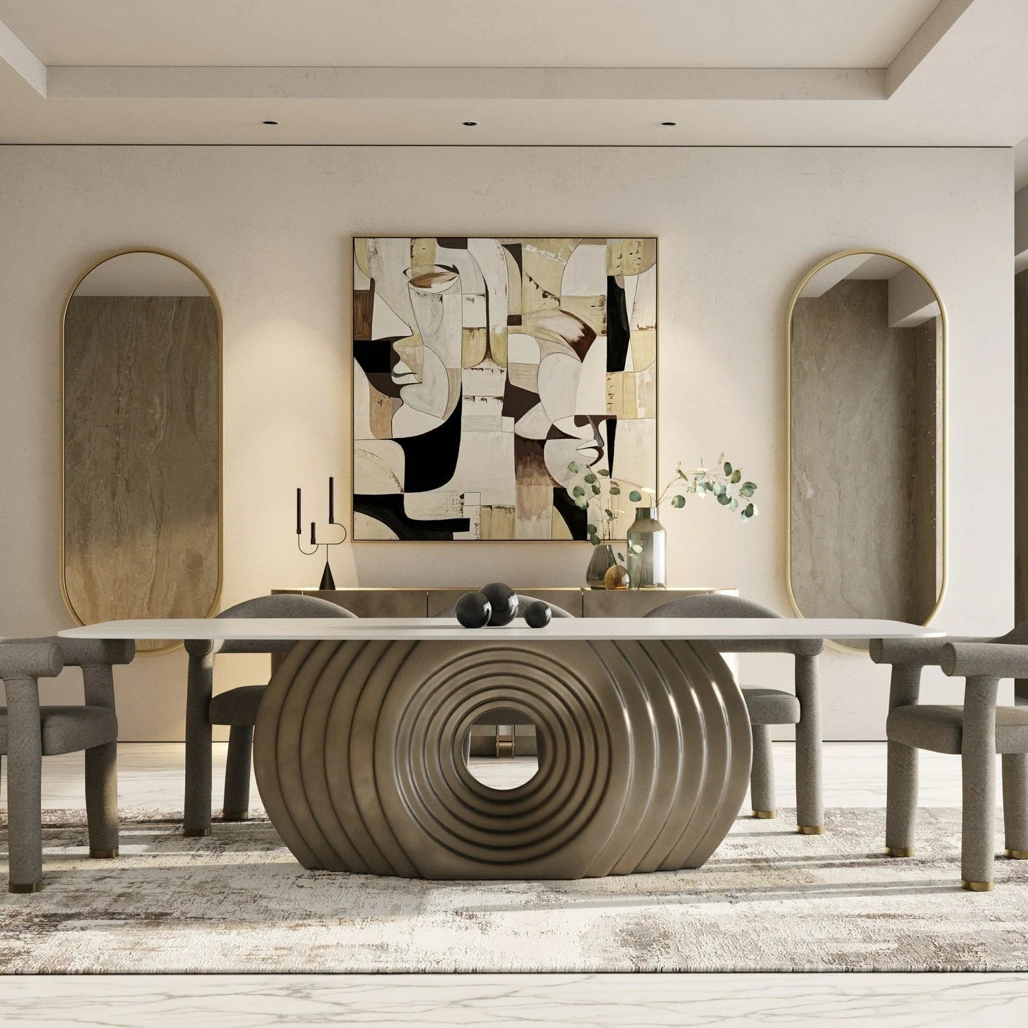 Luxury Rectangle Bronze Fiberglass Dining Table Modern Italian Style for Villa