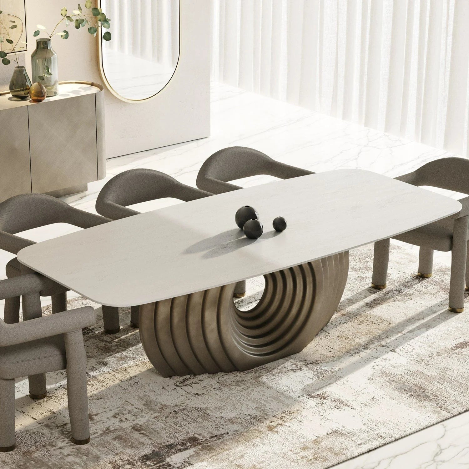 Luxury Rectangle Bronze Fiberglass Dining Table Modern Italian Style for Villa