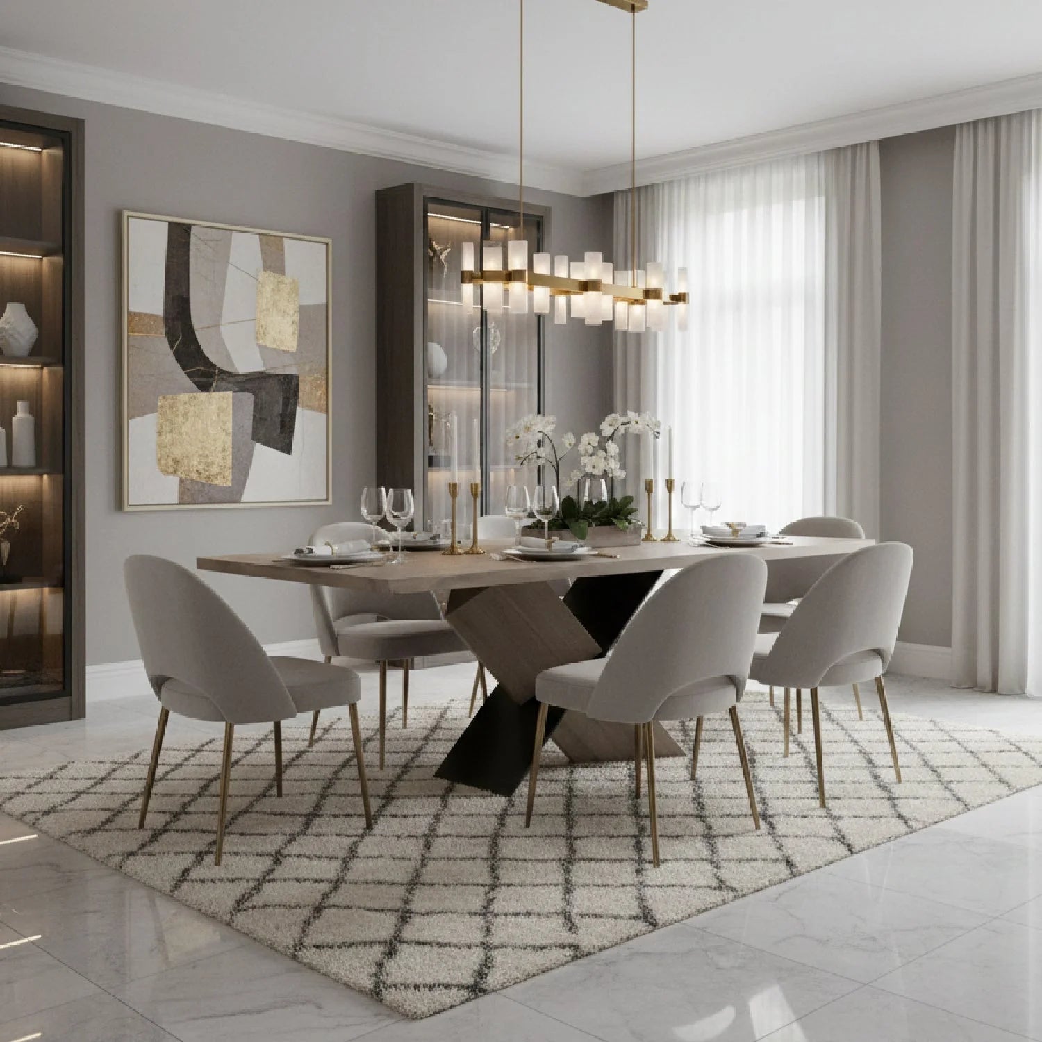 Luxury Rectangle White Waxed Oak Dining Table Modern Italian Style for Villa
